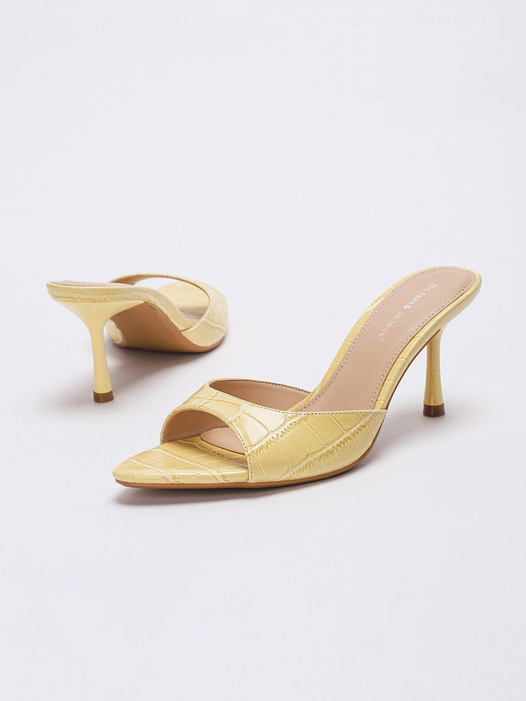 Crocodile-Print Open-Toe Stiletto Slide Heels - vintage fashion, retro style, classic elegance for vintage lovers