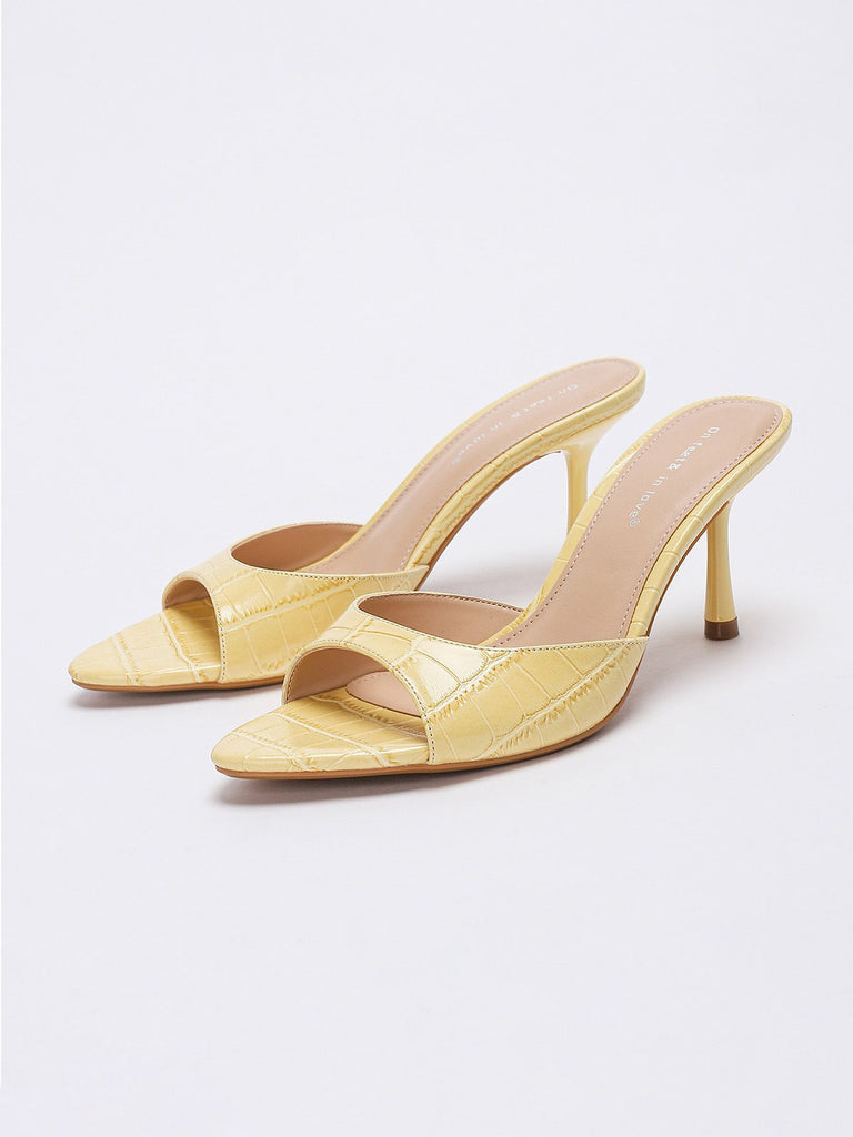 Crocodile-Print Open-Toe Stiletto Slide Heels: beautiful vintage fashion, retro style, classic elegance with timeless appeal