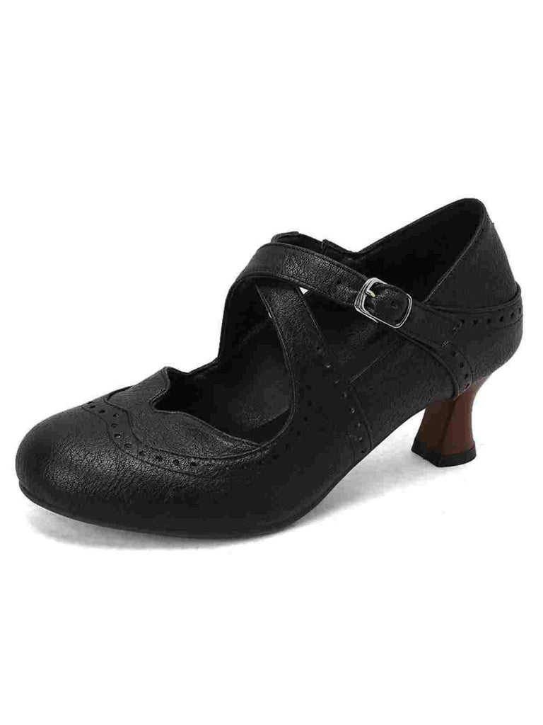 Cross-Strap Perforated Mary Jane Heels - vintage shoes, retro heels