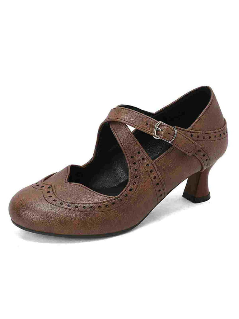 Cross-Strap Perforated Mary Jane Heels - vintage shoes, retro heels