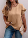 [Plus Size] Khaki 1950s Solid Ruffled Sleeve Round Neck Top