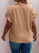 [Plus Size] Khaki 1950s Solid Ruffled Sleeve Round Neck Top