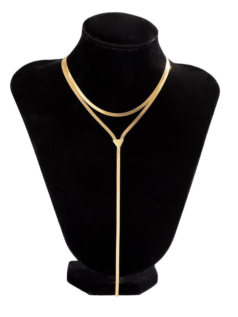 Gold Double-Layered Long Solid Alloy Necklace