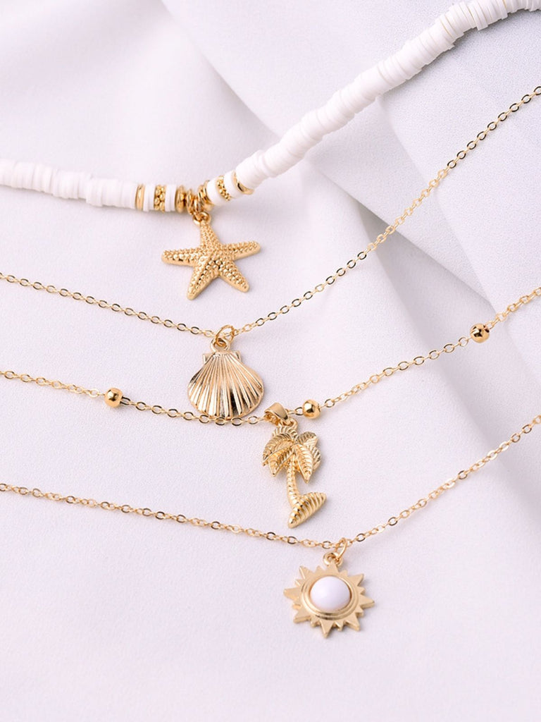 Gold Boho Shell Starfish Layered Beaded Necklace