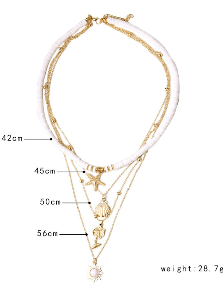 Gold Boho Shell Starfish Layered Beaded Necklace