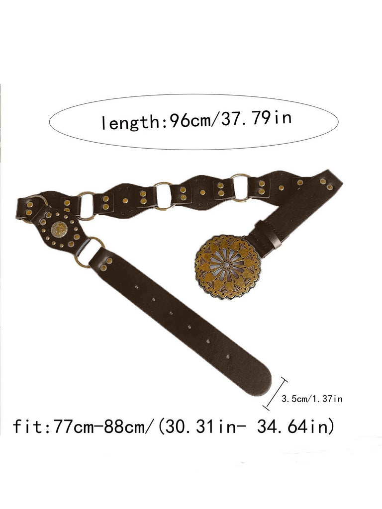Brown Solid Ethnic Prints Pu Leather Belt