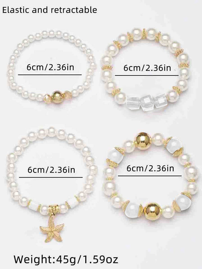 4PCS Boho Starfish Faux Pearl Bracelet Set