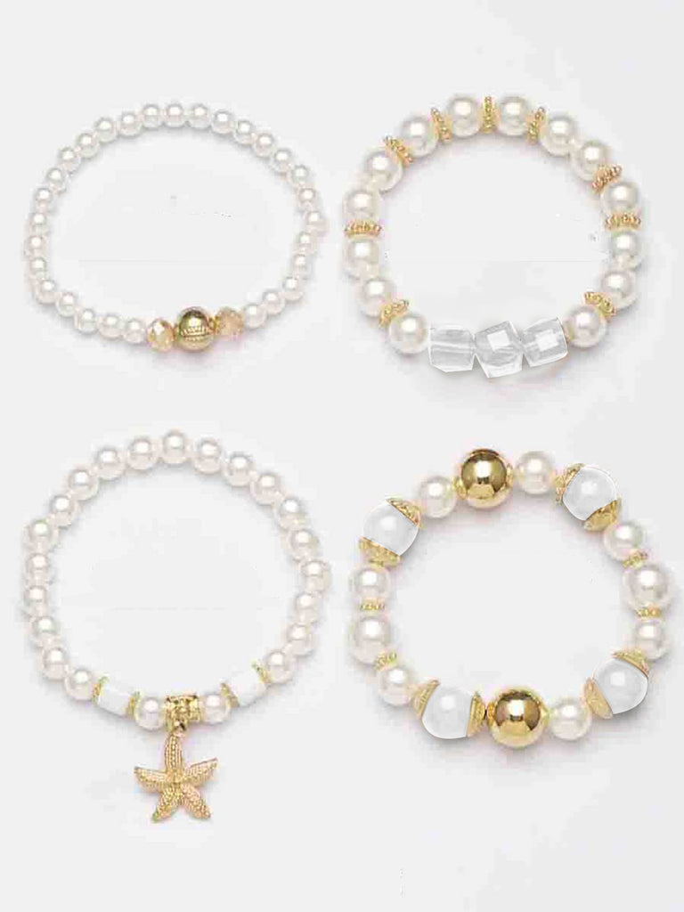 4PCS Boho Starfish Faux Pearl Bracelet Set
