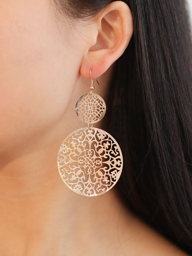 Gold Round Openwork Earrings