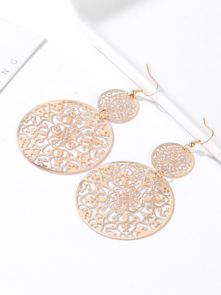 Gold Round Openwork Earrings
