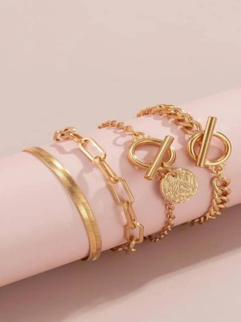 4PCS Solid Metal Button Stackable Bracelet Set