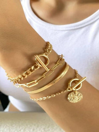 4PCS Solid Metal Button Stackable Bracelet Set