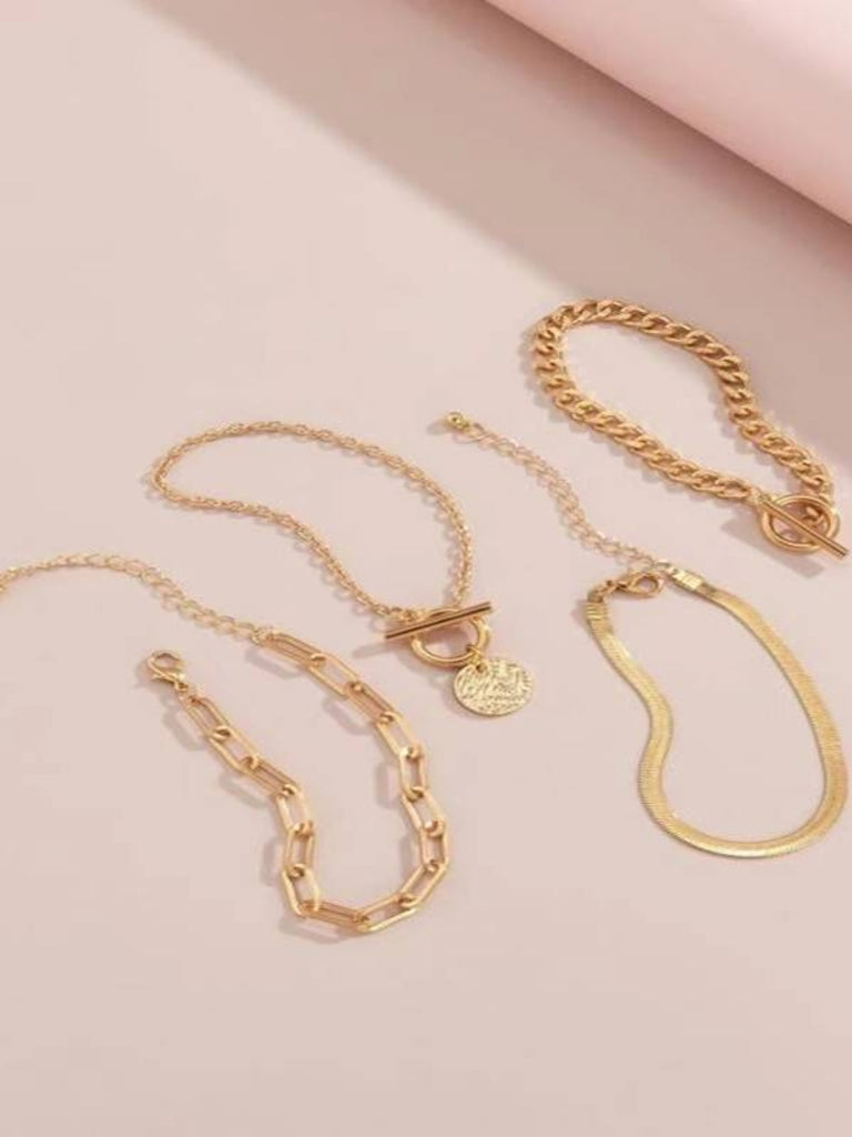 4PCS Solid Metal Button Stackable Bracelet Set