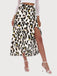 1970s Boho Leopard Slit High Low Midi Wrap Skirt
