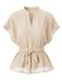 Beige 1940s Wrinkle V-neck Short Sleeve Blouse
