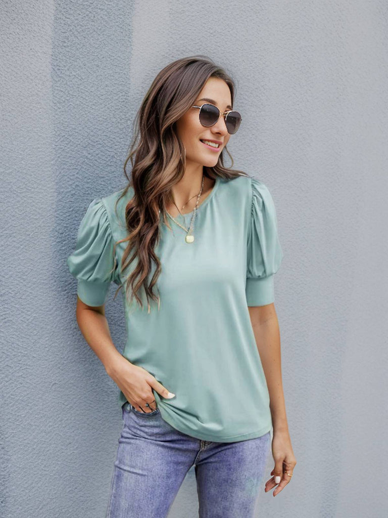 Lake Green 1940s Solid Puff Sleeve Top