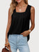 Black Y2K Solid Square Neck Pleated Sleeveless Top