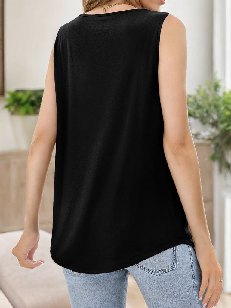 Black Y2K Solid Square Neck Pleated Sleeveless Top