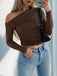 Brown 1980s Off-Shoulder Ruched Long-Sleeve Top