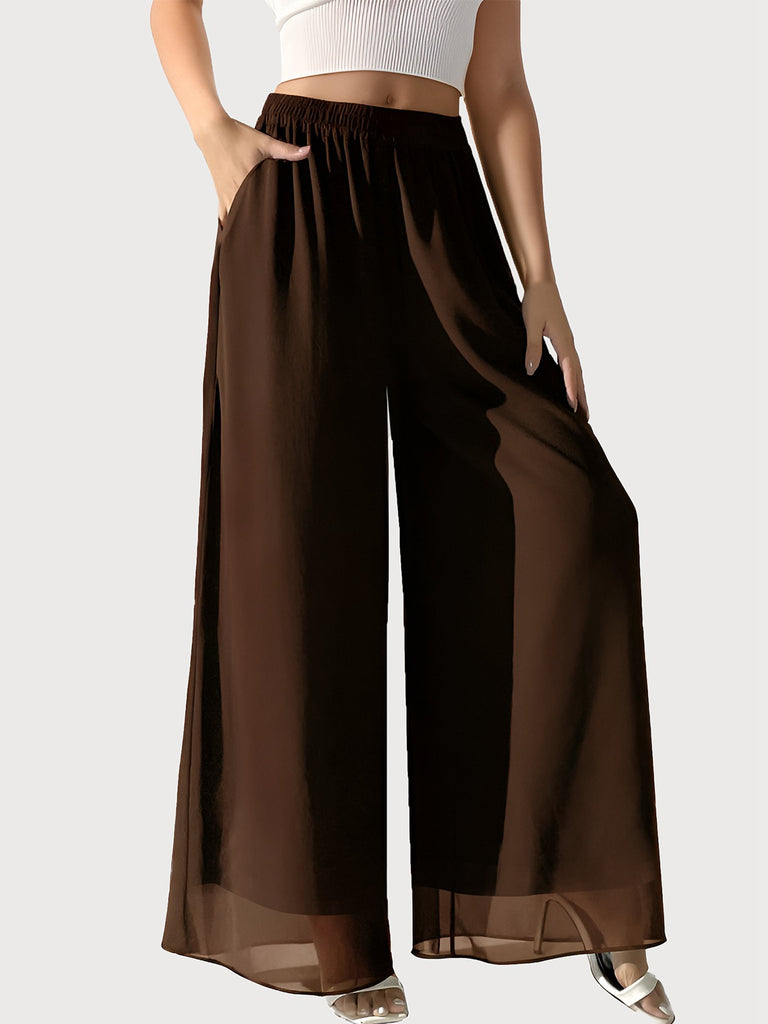 Y2K Solid Chiffon Elastic Waist Wide Leg Pants