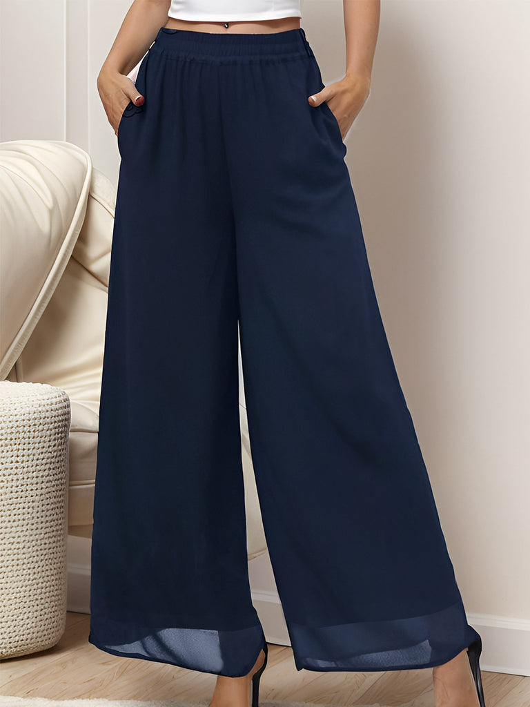 Y2K Solid Chiffon Elastic Waist Wide Leg Pants