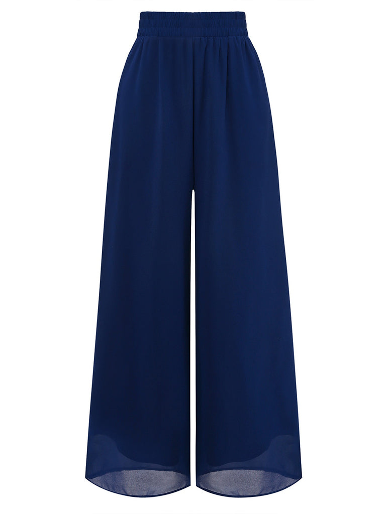 Y2K Solid Chiffon Elastic Waist Wide Leg Pants
