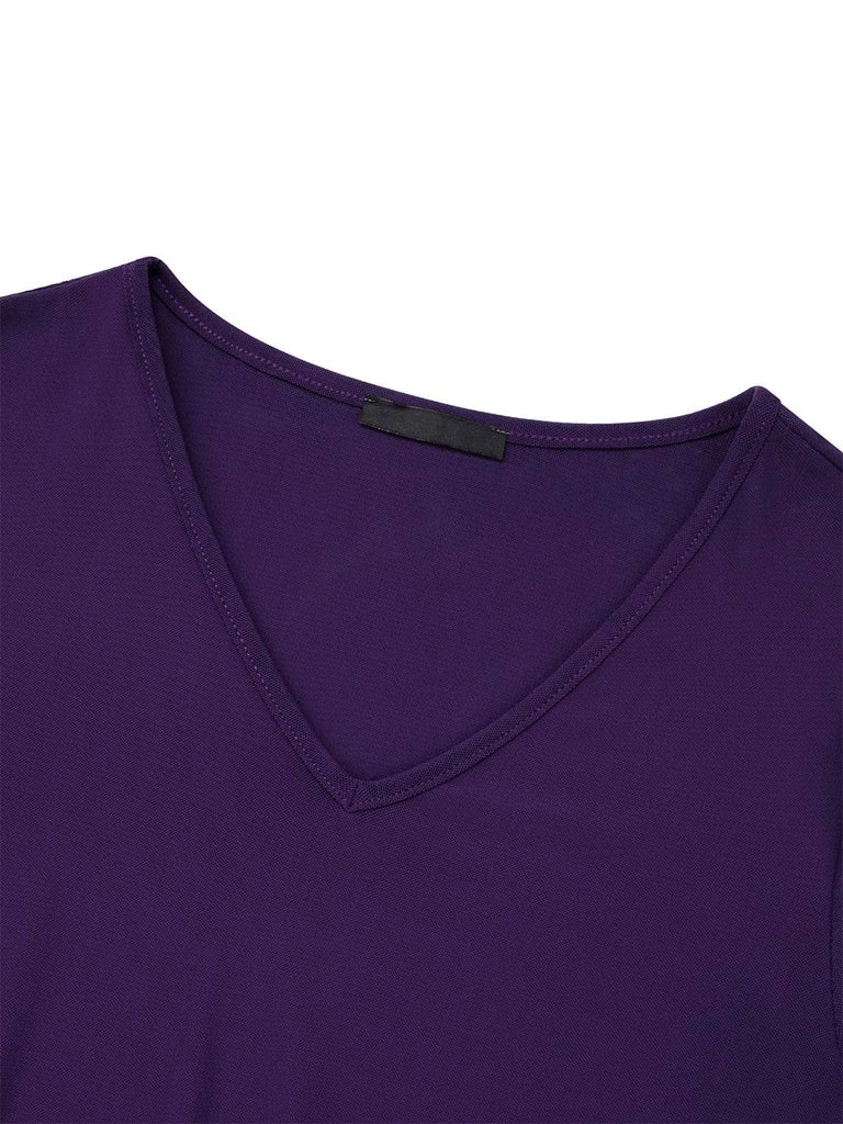 Purple 1940s Flare Double Layers Mesh Ruffle Blouse