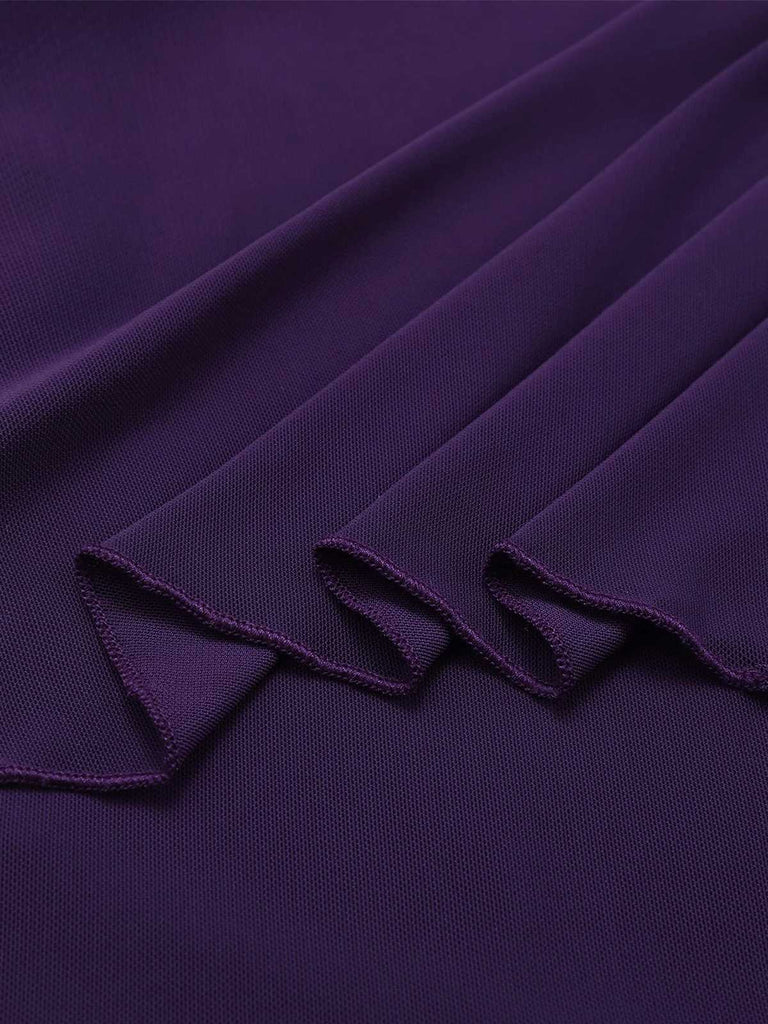 Purple 1940s Flare Double Layers Mesh Ruffle Blouse