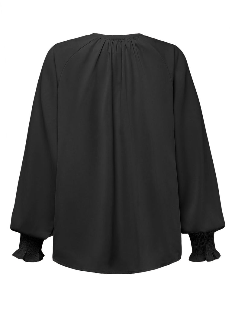 1940s Wrinkle V-Neck Raglan Long Sleeve Blouse