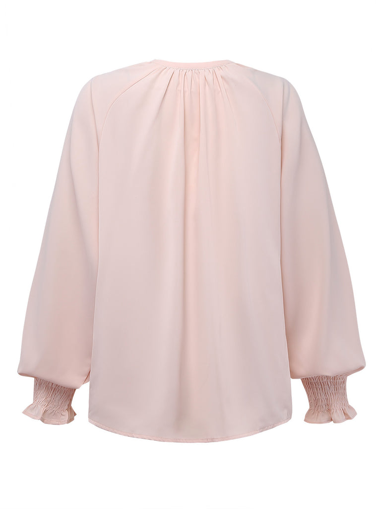 1940s Wrinkle V-Neck Raglan Long Sleeve Blouse