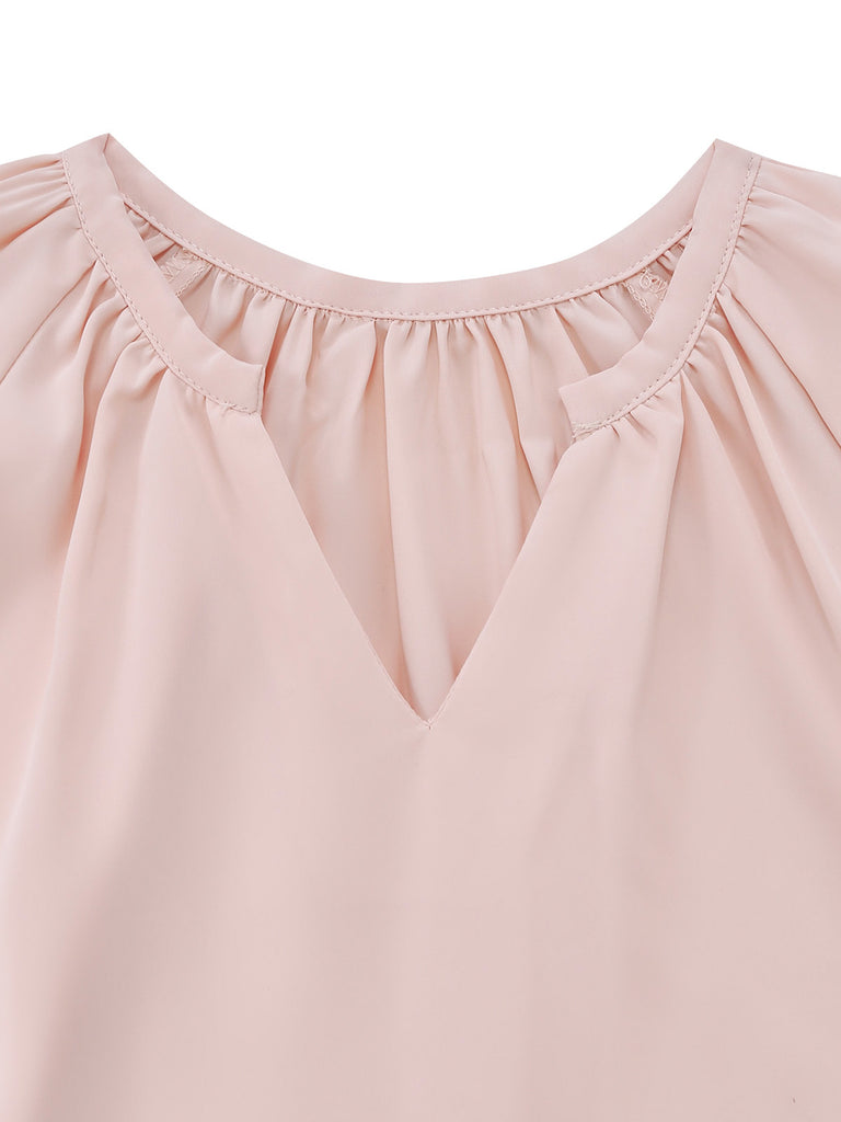 1940s Wrinkle V-Neck Raglan Long Sleeve Blouse