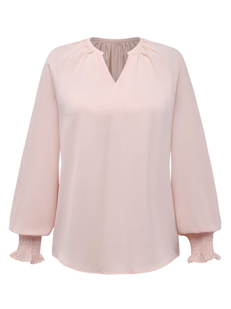 1940s Wrinkle V-Neck Raglan Long Sleeve Blouse