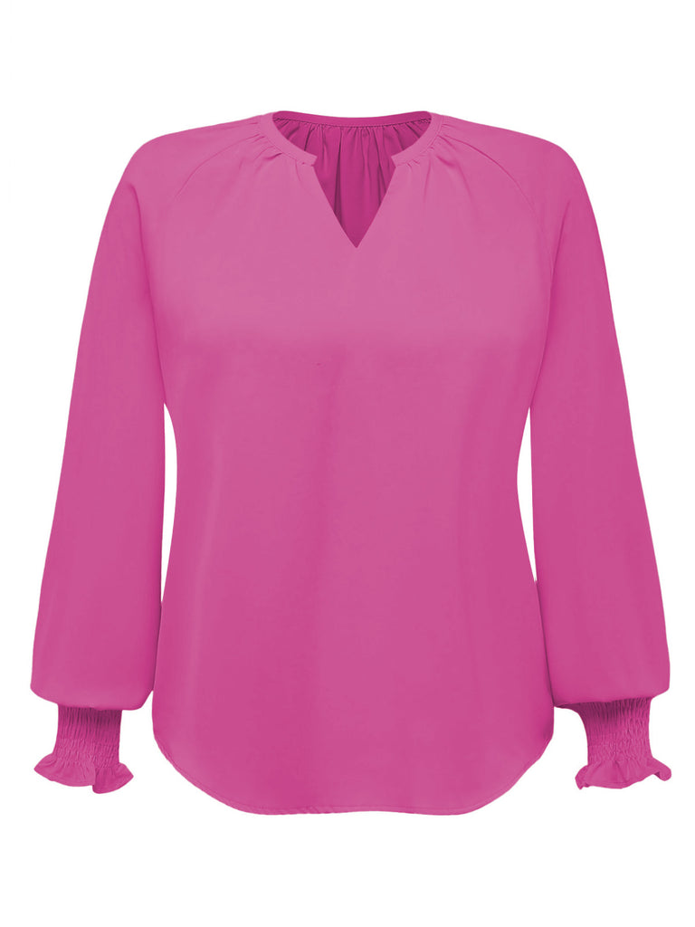 1940s Wrinkle V-Neck Raglan Long Sleeve Blouse