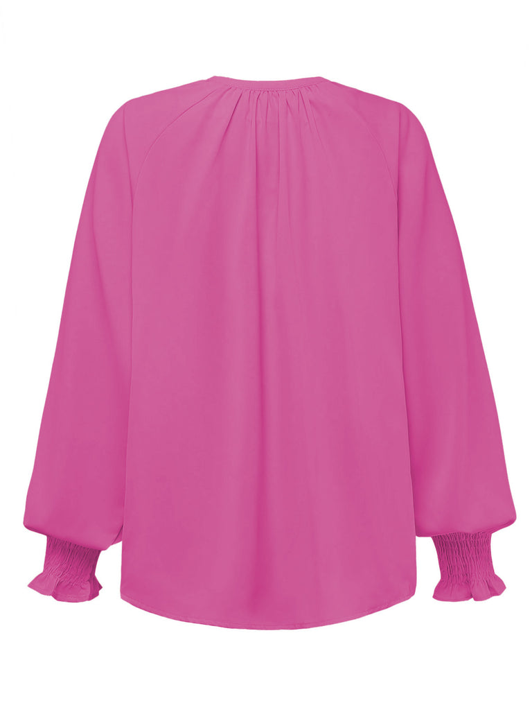 1940s Wrinkle V-Neck Raglan Long Sleeve Blouse