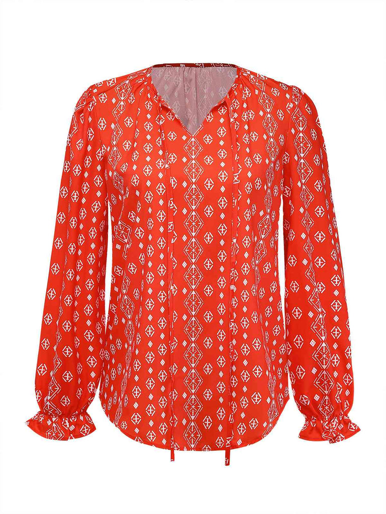 1970s Boho V-Neck Lantern Sleeve Blouse