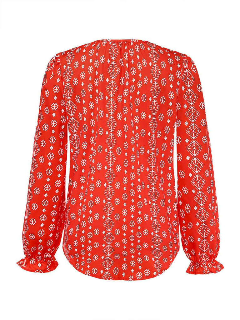 1970s Boho V-Neck Lantern Sleeve Blouse