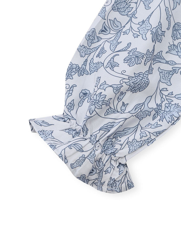 1970s Boho V-Neck Lantern Sleeve Blouse