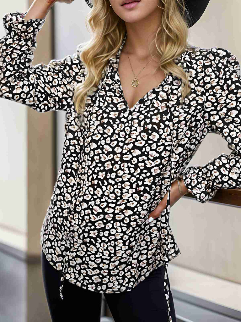 1970s Boho V-Neck Lantern Sleeve Blouse