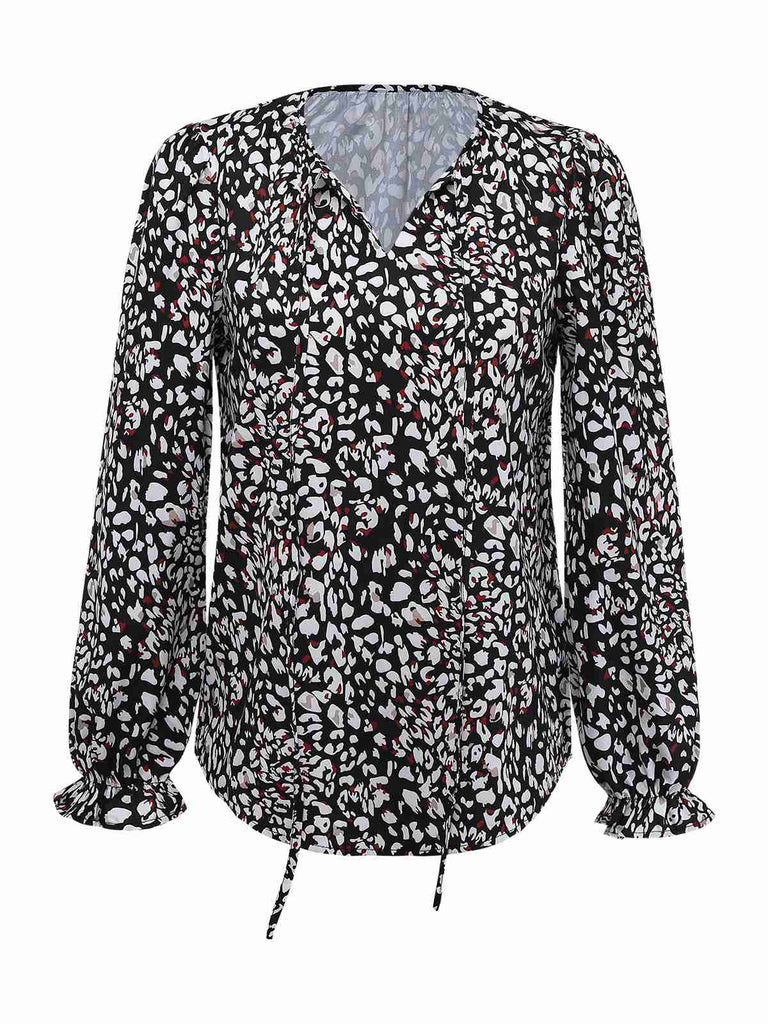 1970s Boho V-Neck Lantern Sleeve Blouse