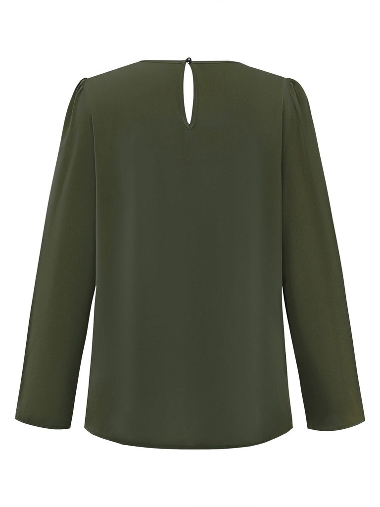 1960s Round Neck Solid Long Sleeve Blouse