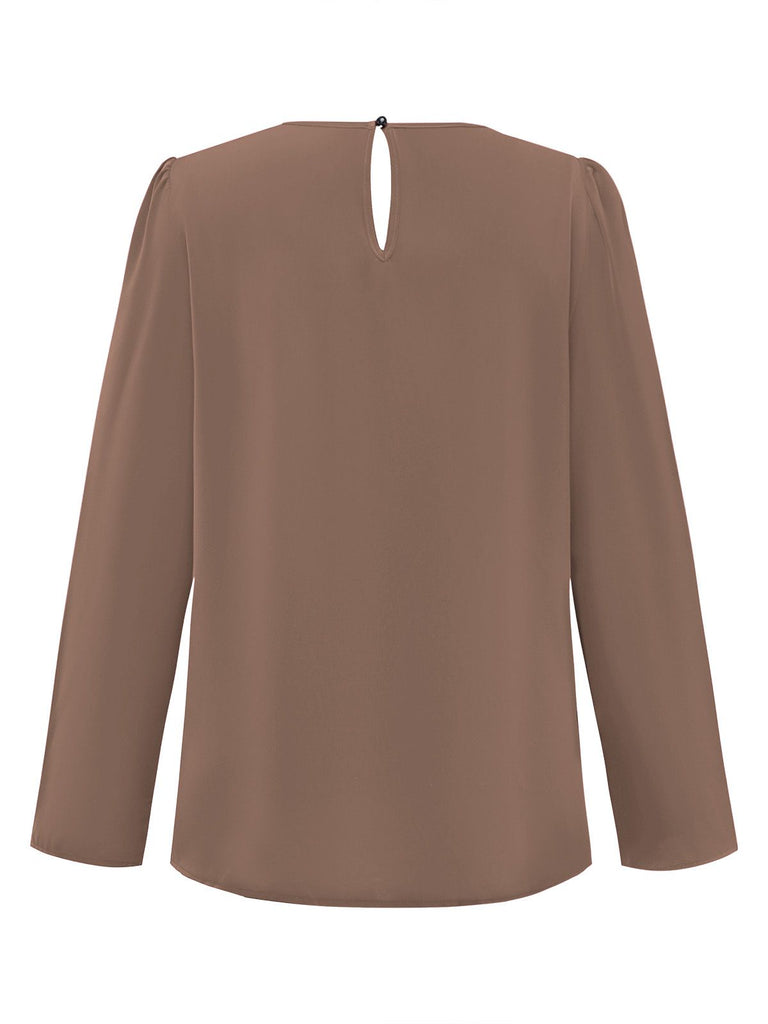 1960s Round Neck Solid Long Sleeve Blouse