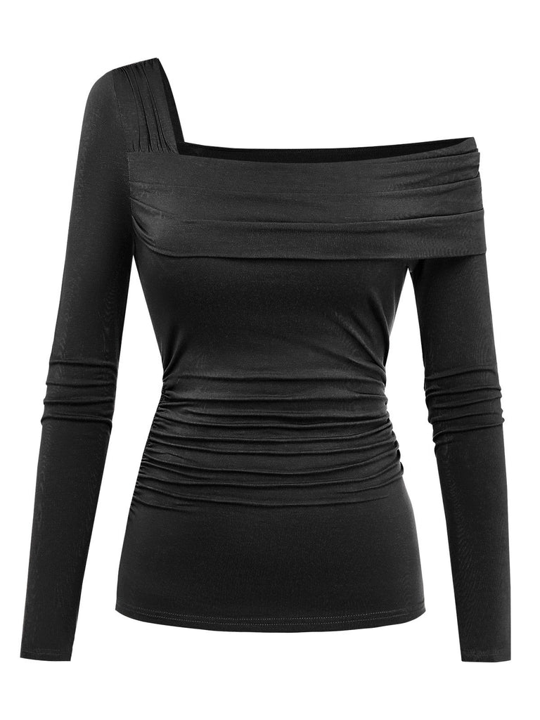 1980s Wrinkle One-Shoulder Long Sleeve Top