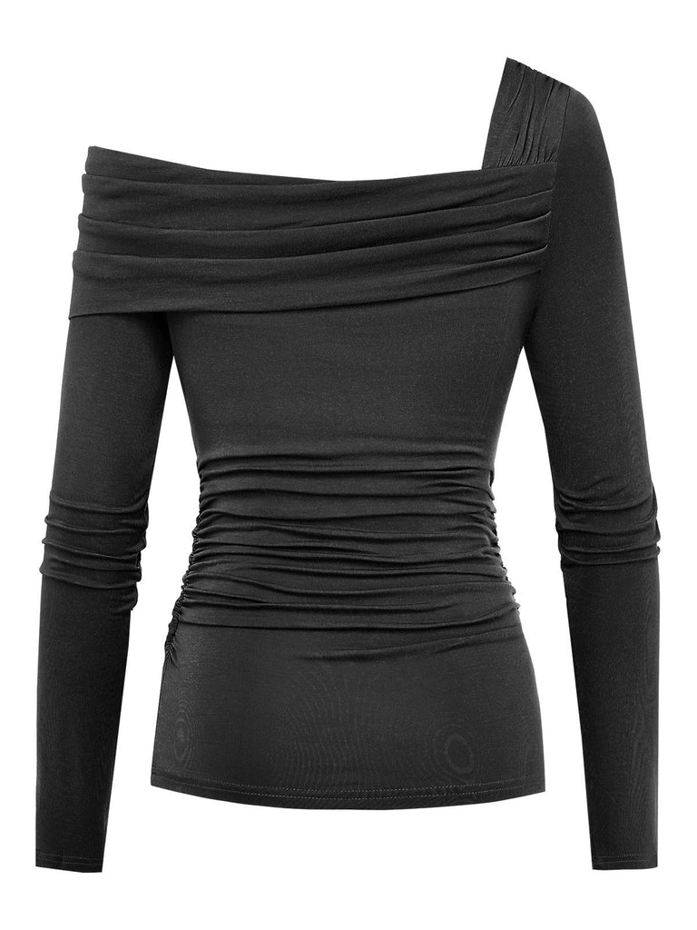 1980s Wrinkle One-Shoulder Long Sleeve Top