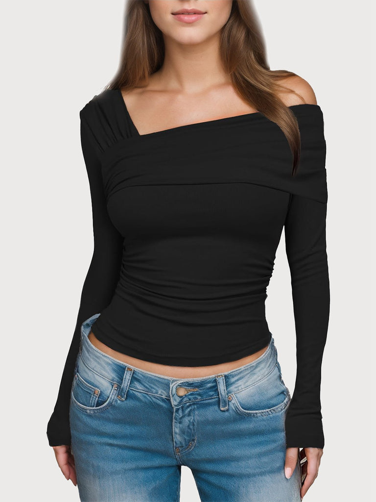 1980s Wrinkle One-Shoulder Long Sleeve Top