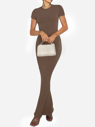 Y2K Solid Round Neck Long Bodycon Dress