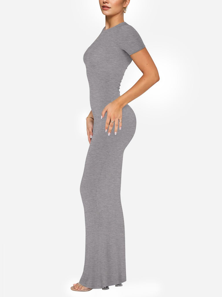 Y2K Solid Round Neck Long Bodycon Dress