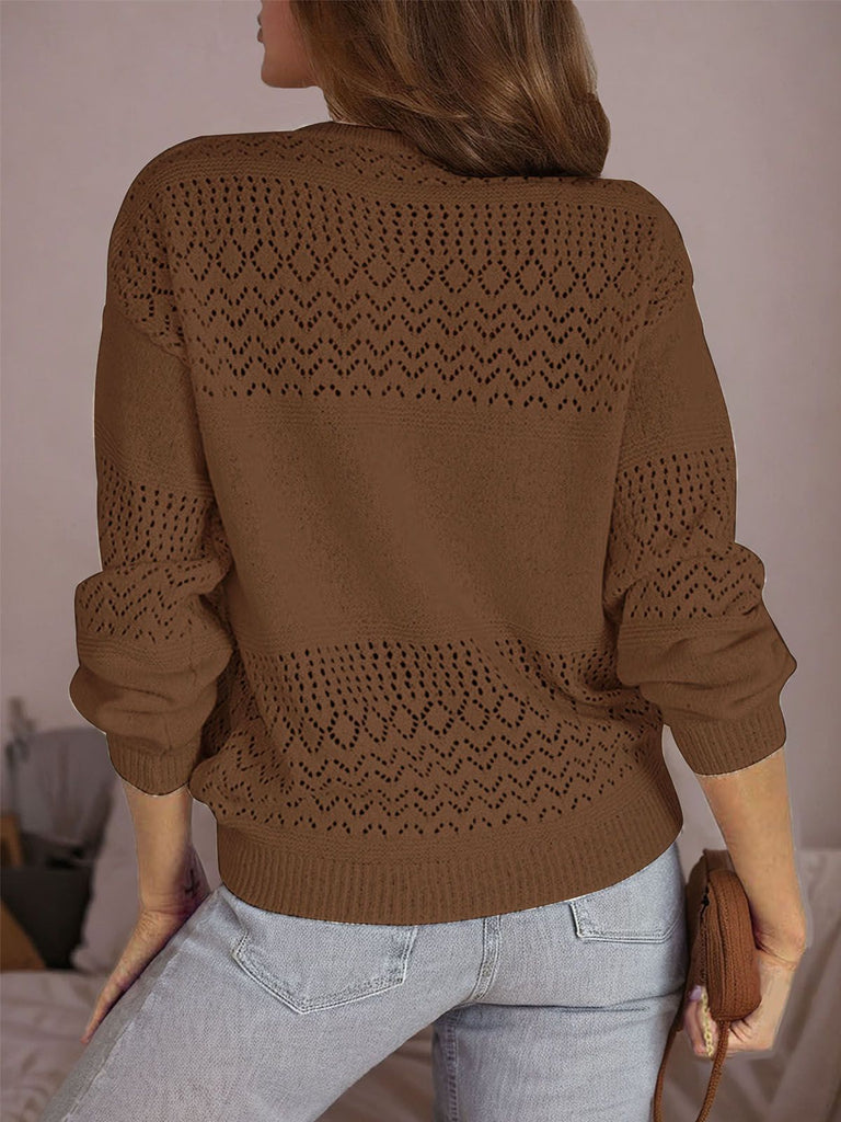 Brown 1970s Crew Neck Long Sleeve Knit Sweater