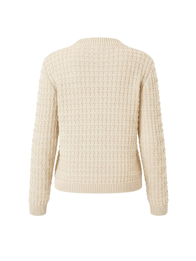 1940s Round Neck Long Sleeve Faux-Woolen Cardigan