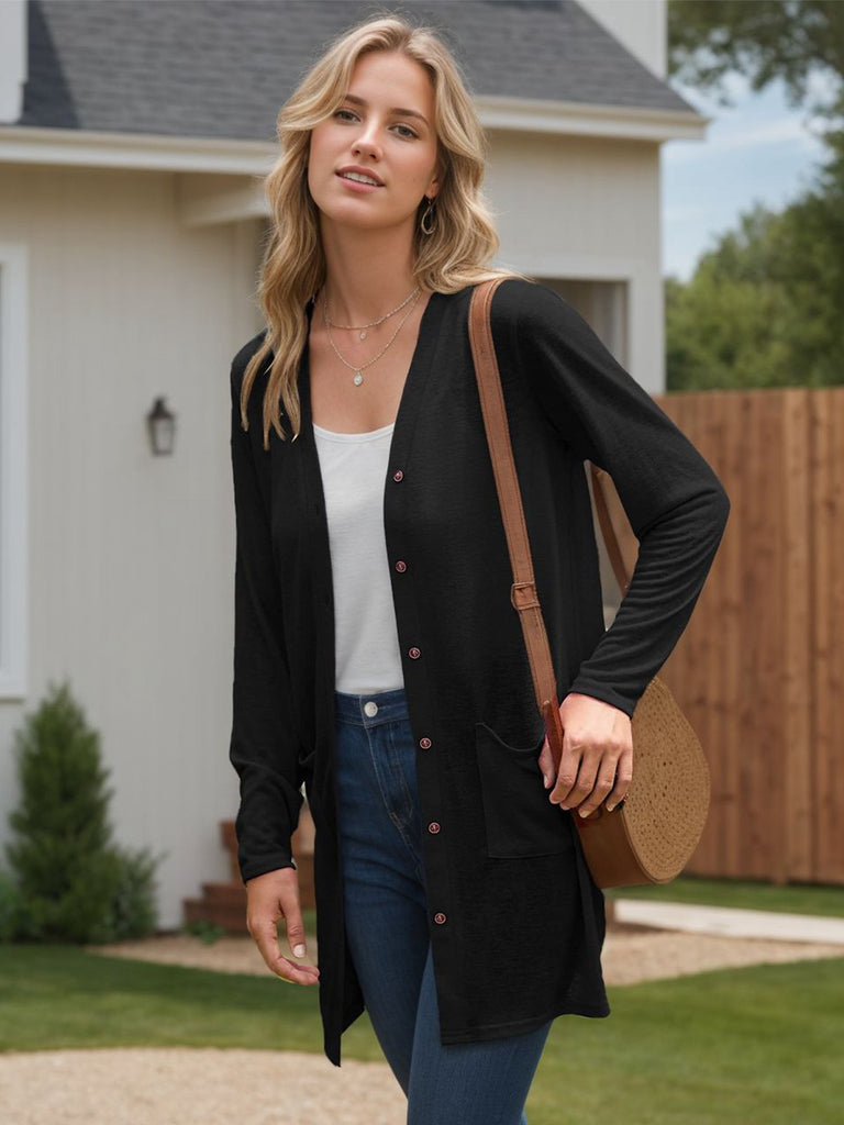 Y2K Solid Long Sleeve Front Button Cardigan