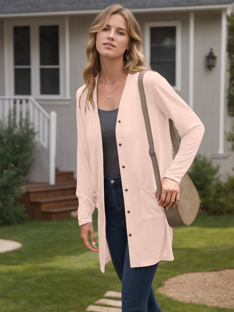 Y2K Solid Long Sleeve Front Button Cardigan